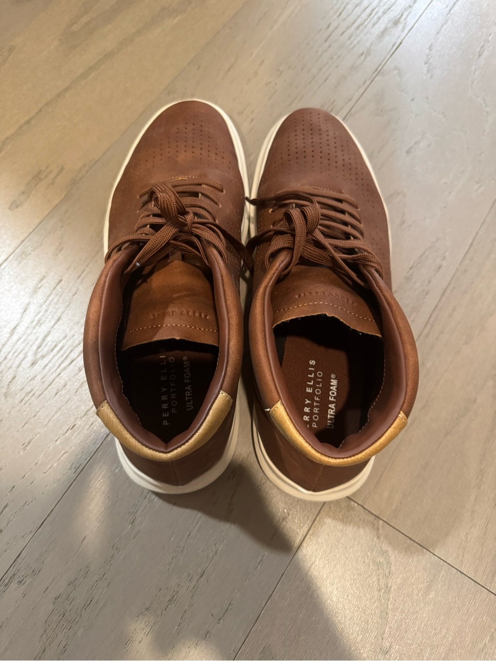 Cole Haan Brown Leather Perforated Sneakers with White Sole - Picture 3 of 4